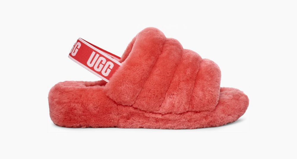 Ugg Fluff Yeah - Womens Slides - Neon Coral - NZ (0152YOMTR)